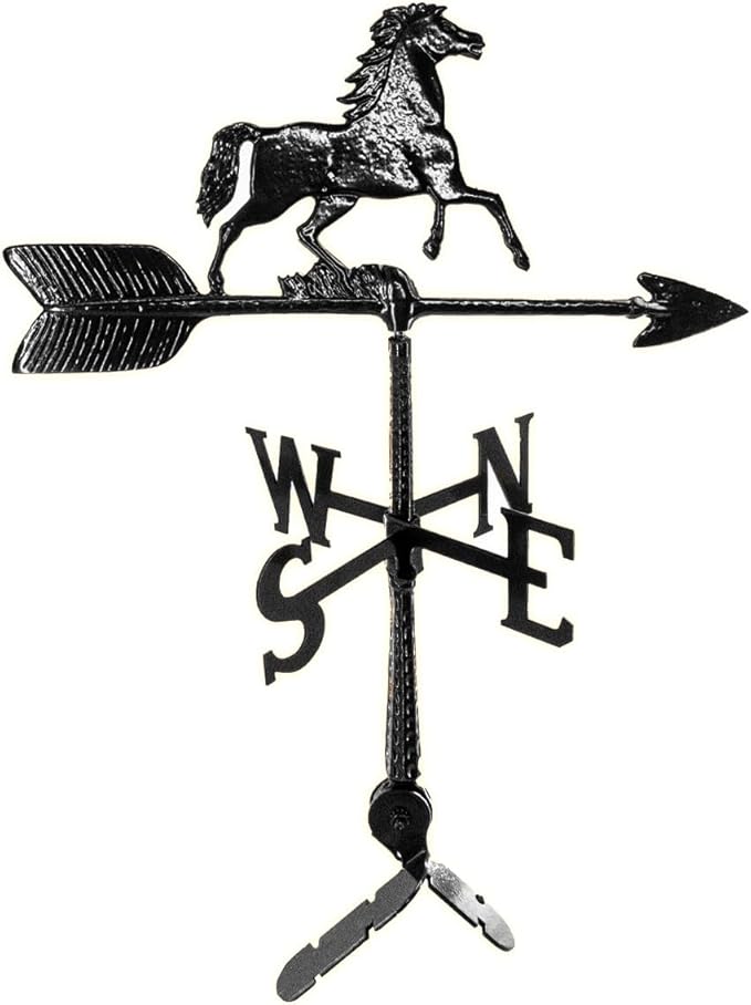 Montague Metal Products - 24″ Aluminum Horse Weathervane - Outdoor Windvane with Ornament - Roof Metal Decor - Mount Included (4 to Choose from) - Hand Cast Aluminum Weathervane