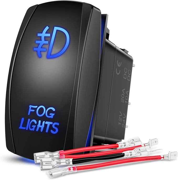 Nilight Fog Lights Rocker Switch Led Light Bar 5Pin Laser On Off SPST switches 20A/12V 10A/24V Blue with Jumper Wires Set for Cars Trucks RVs