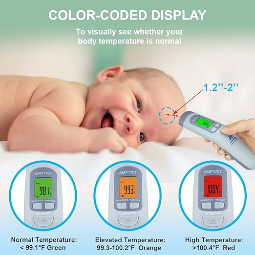 Amplim Bundle - Amplim Non-Contact Touchless Infrared Digital Forehead Thermometer for Adults and Baby Hospital Medical Grade No Touch (Pack of 3)