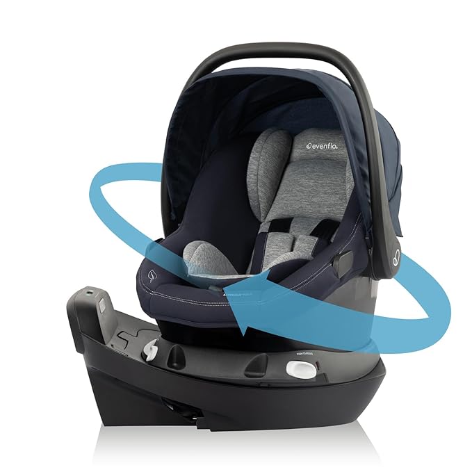 Evenflo Revolve180 LiteMax NXT Rotating Rear-Facing Lightweight Preemie and Infant Car Seat 3-30lbs with Green & Gentle. Easy Install with Base (Beau Navy)