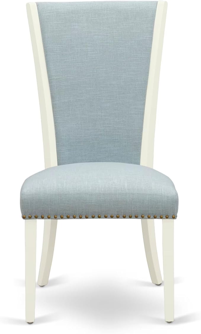 East West Furniture V027VE215-6 6 Piece Dining Set Contains a Rectangle Dining Room Table with V-Legs and 4 Baby Blue Linen Fabric Upholstered Chairs with a Bench, 40x72 Inch, Multi-Color
