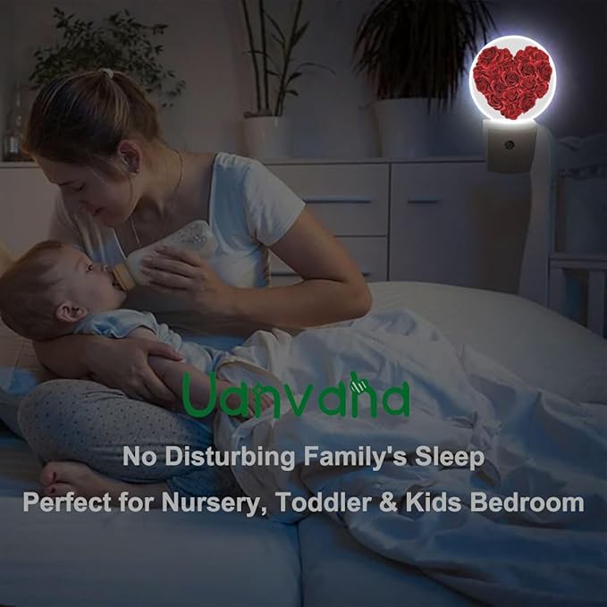 Rose Night Light Rose Flowers in Heart Shape Valentine's Day Night Lights Plug into Wall for Boys Girls, Plug-in Nightlight 0.5W LED Lighting for Stairway Hallway Bedroom