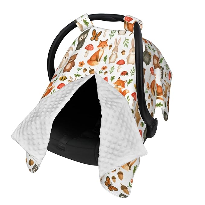 KiuLoam Woodland Animals Baby Car Seat Canopy, Nursing Cover for Mom Breastfeeding Scarf, Infant Car Seat Cover/Multiuse Baby Stroller Covers for Babies Boys Girls