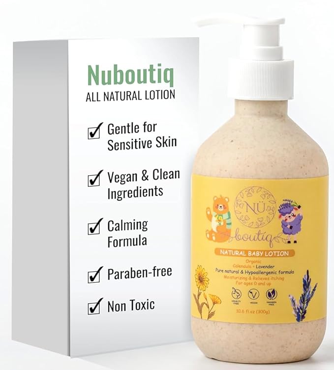 Organic Vegan Baby Lotion – Calendula & Lavender for Gentle Moisturizing Sleep-Time Moisture, Newborns & All Skin Types Eco-Friendly Biodegradable Bottle - 10.6 Fl Oz