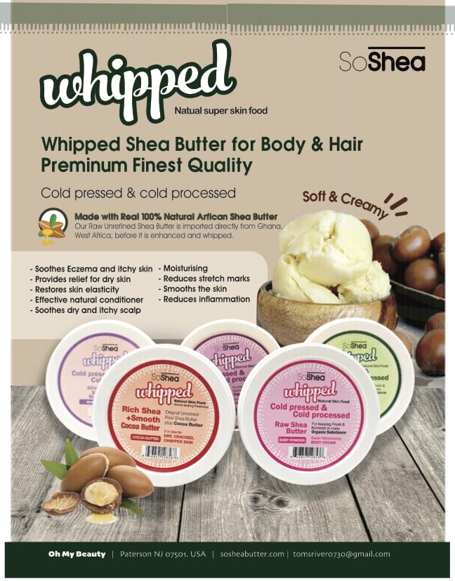 Whipped Shea Butter (Unscented Original) - Nourishes, Moisturizes & Renews | 100% African Pure Shea Butter | Cold-Pressed & Cold-Processed | No Dyes & Parabens | Vegan | 6.25oz / 177g