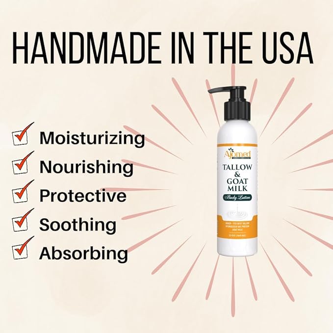Tallow & Goat Milk Body moisturizing Lotion for Sensitive Skin, handmade tallow cream (12 Fl OZ, Lavender Vanilla)
