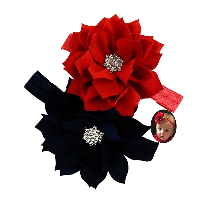 Red Black Girl Baby Flower Headbands Rhinestone Flower Princess.(FD83-Red +Black)