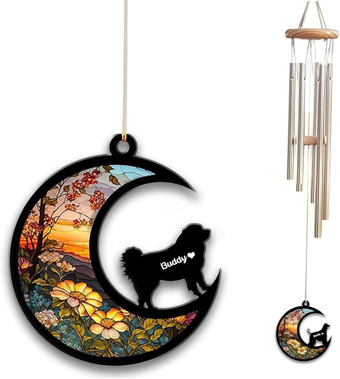 Caucasian Shepherd Sun Catcher Wind Chime, Custom Sunflower Suncatcher Dog Memorial Wind Chime, Dog Loss Gift, Dog Sympathy Gift, Pet Loss Suncatcher, Outdoor Garden Decor