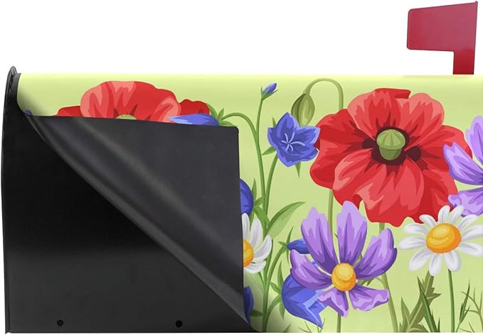 ALAZA Spring Summer Flowers Poppies Daisies Magnetic Mailbox Cover MailWraps Garden Yard Home Decor for Outside Standard Size-18"x 20.8"