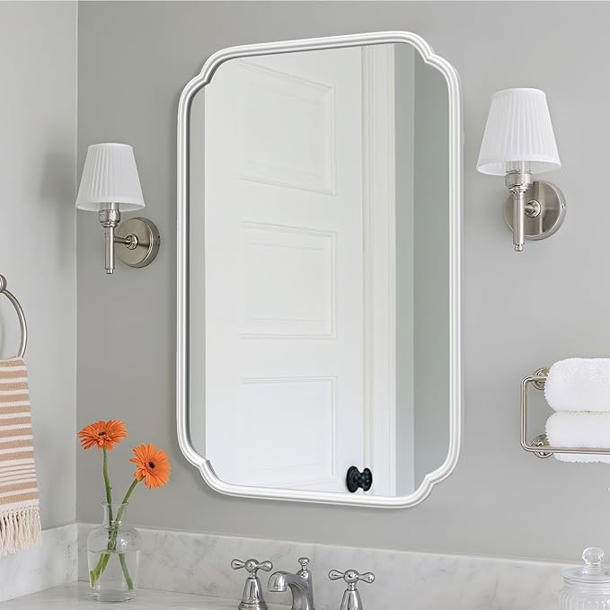 White Bathroom Mirror for Wall 20×30 Inch - Multi-Size Durable Iron Frame, Shatterproof Glass, Versatile for Bathroom/Bedroom/Living Room Decor (Horizontal or Vertical Mount)