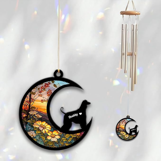 Afghan Hound Sun Catcher Wind Chime, Custom Sunflower Suncatcher Dog Memorial Wind Chime, Dog Loss Gift, Dog Sympathy Gift, Pet Loss Suncatcher, Outdoor Garden Decor