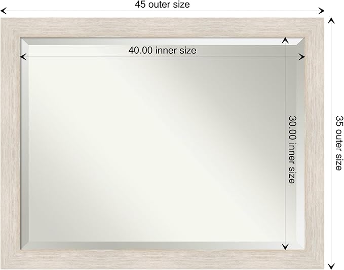 Amanti Art White Bathroom Mirror for Over Sink, 35x45 Hardwood White Wash Rectangle Vanity Mirror, X-Large Rustic Farmhouse Wood Frame, Hangs Horizonally and Vertically, Bathroom Wall Decor, Beveled