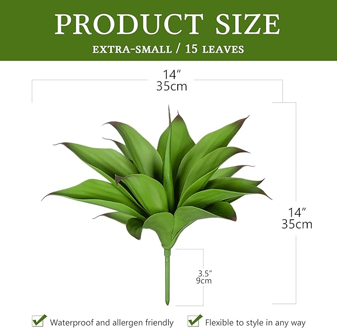 Artificial Agave Faux Agave 15In Fake Greenery Outdoor Artificial Plant Fake Plant for Indoor Home Decoration Plastic Plant Outdoor Decoration Front Porch Decor Simulation Plants 2Pack(Green)