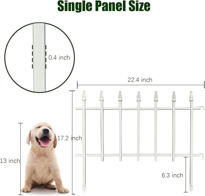 Metal Decorative Garden Fence 22" Wide x 18" High (5 Panels, Total Length 9.17 feet), Metal Border Folding Fence, Landscape Fencing for Flower Bed, Yard, Animal Barrier