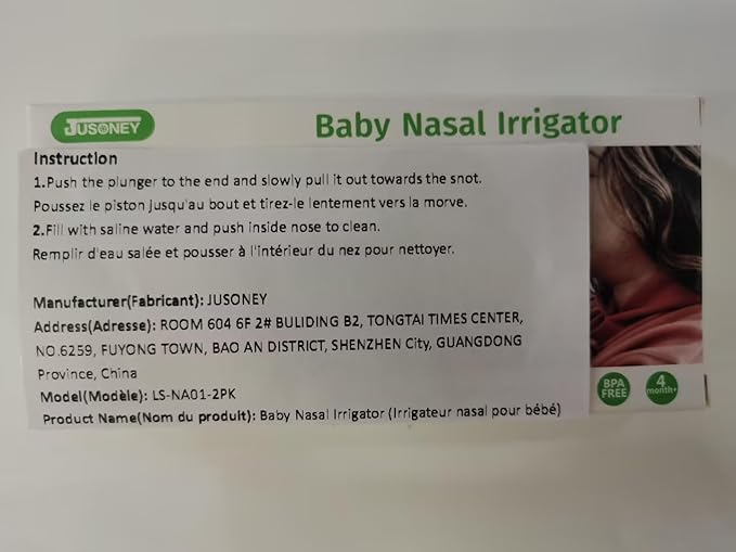 JUSONEY Baby Nose Syringe - Professional Fly Baby Irrigator with Clean and Reusable Silicone Nose Tips (2 Pieces)