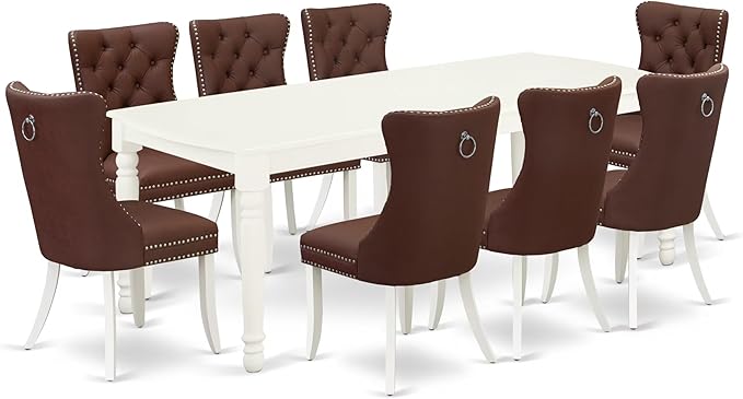 East West Furniture DODA9-LWH-26 9 Piece Modern Dining Table Set Consists of a Rectangle Kitchen Table with Butterfly Leaf and 8 Polyester Fabric Upholstered Chairs, 42x78 Inch, Linen White
