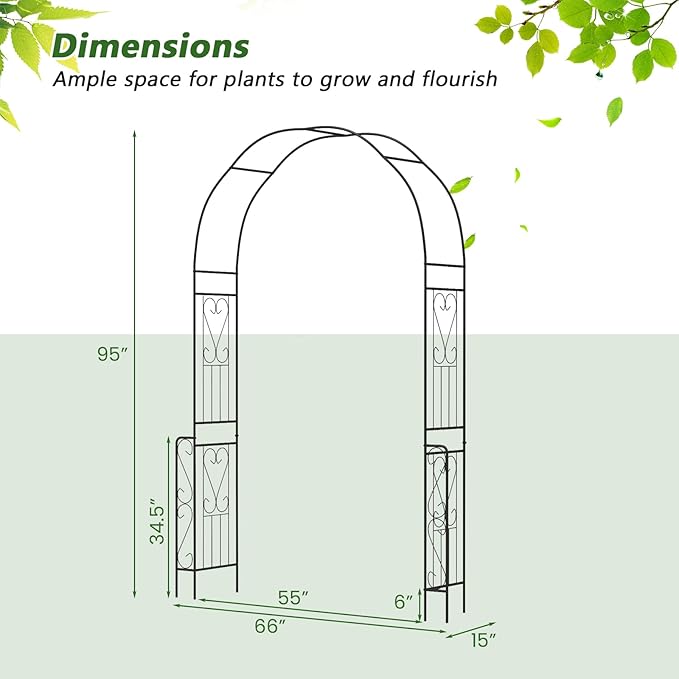 LDAILY 7.9 FT Garden Arch Trellis, Heavy Duty Arbor Pergola, Metal Frame Wedding Arch for Rose Clematis, Trellis for Climbing Plants Outdoor, Party, Ceremony, Garden, Yard, Home Decoration