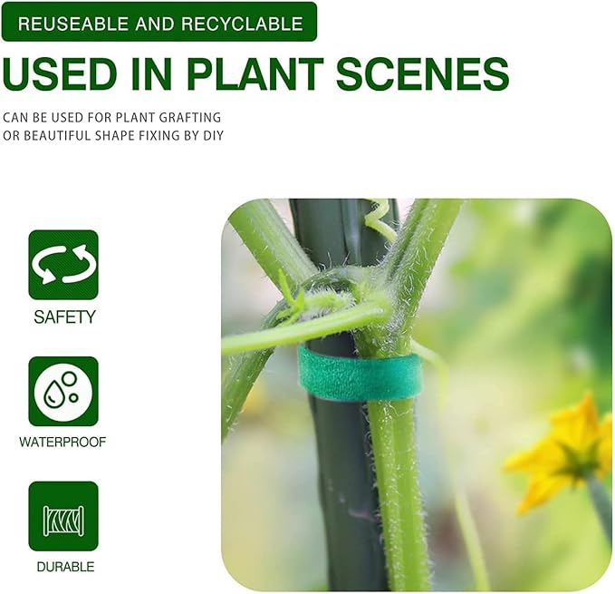 IFNOW Hook and Loop Tape Cable Ties Reusable Fastening Tape Garden Tie Strap Plant Supports Gentle on Plants Plant Ties Garden Tape for Plant (2, Green-0.4in)