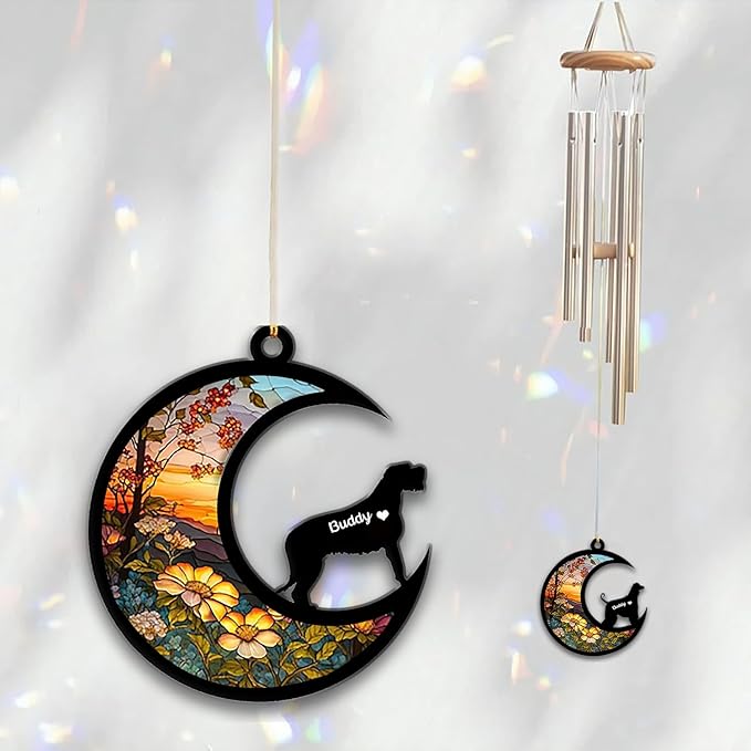 Irish Wolfhound Sun Catcher Wind Chime, Custom Sunflower Suncatcher Dog Memorial Wind Chime, Dog Loss Gift, Dog Sympathy Gift, Pet Loss Suncatcher, Outdoor Garden Decor