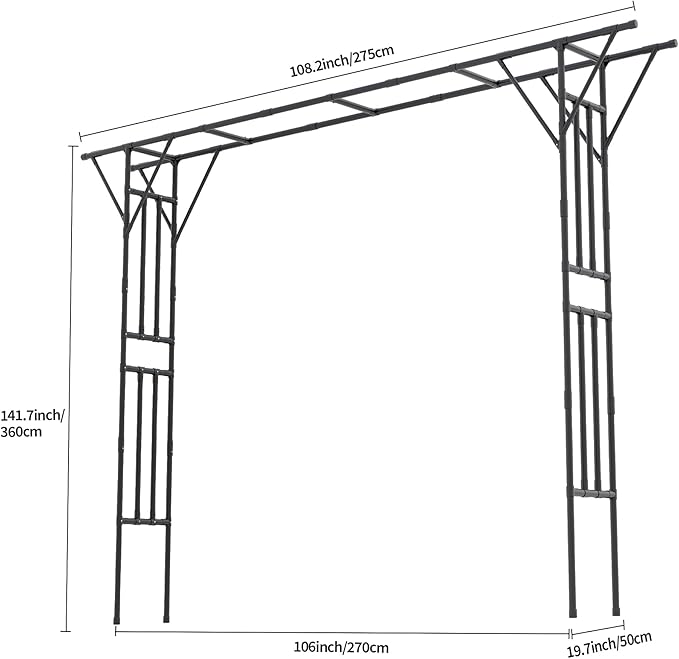 Flat Top Garden Arch Arbor Trellis, 11.81FT x 9.02FT Metal Pergola for Climbing Plants, Galvanized Steel Pipe with Plastic Coating, Decorations Pergola for Garden, Backyard, Lawn(Black)