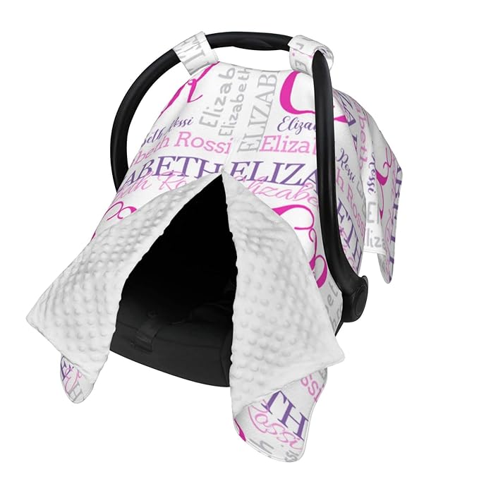 Personalized Monogram Name Pattern Baby Car Seat Canopy for Babies with Name, Customized Cowboy Stroller Car Seat Covers for Girls, Minky Nursing Carseat Cover for Breastfeeding, Newborn, Infant