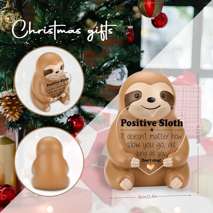 Sloth Figurine Gift, Positive Sloth Resin Statue with Heart Acrylic Plaque, Encouragement Desk Figurine for Women Men, Ideal Graduation Birthday Christmas Decor YSS4