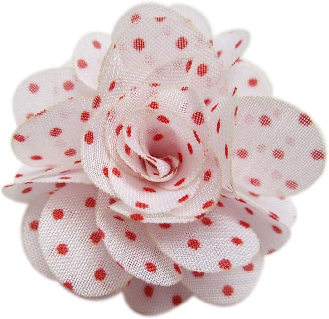 YYCRAFT 30 pcs Chiffon Flower with Dots Prints for Baby Girls Flower Headband Bows DIY Craft,Party Decoration(1.75",White with Red Dots)