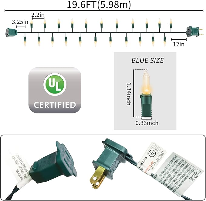Green Wire,Clear Incandescent Bulb 100 Mini String Lights for Indoor Christmas Tree Garland Birthday Wedding Party Festival Decoration