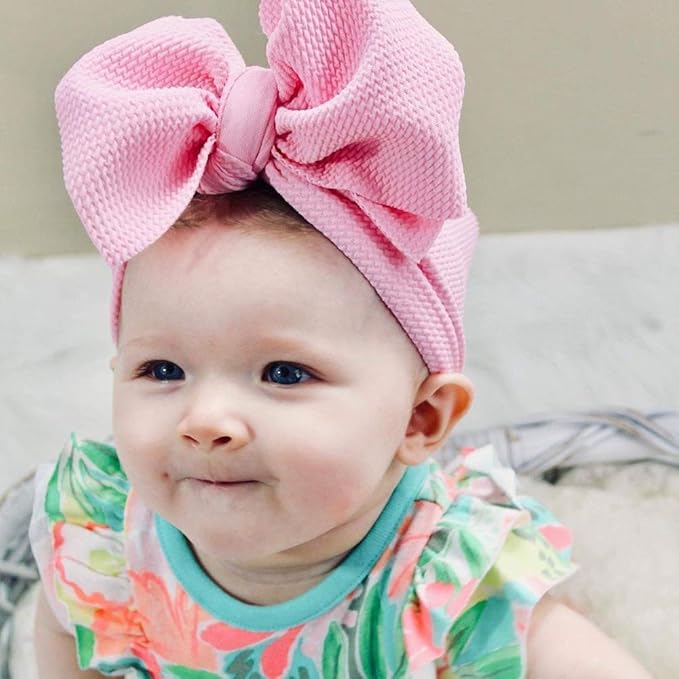 Baby Girl's 8'' Soft Big Bow knot Nylon Headband Toddler Hairband for Photography Travel Party Festivals (Pink)