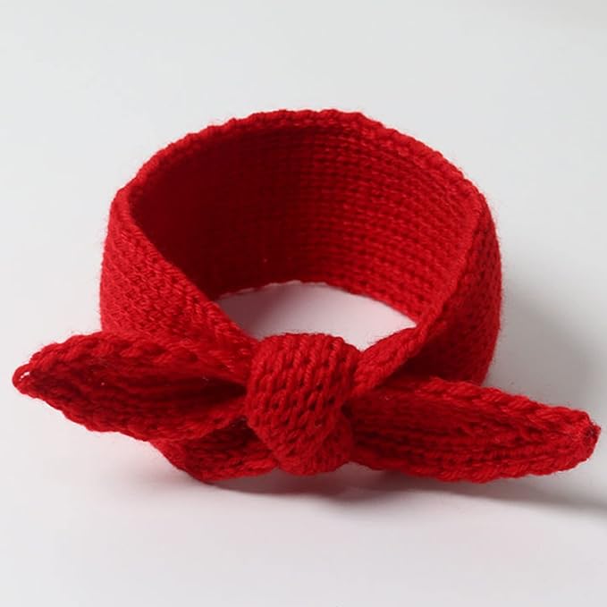 IZUS Turban Headband Baby Girl - Warm Rabbit Knot Hair Band, Knit Head Wrap for Newborn, Toddler and Children (Red + Beige)