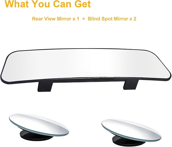 Rear View Mirror, Panoramic Rearview Mirror, Car Interior Clip-On Wide Angle Rear View Mirror to Reduce Blind Spot Effectively for Car SUV Trucks – Convex - (2 Pack Blind Spot Mirror)