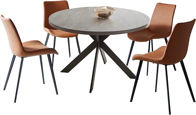 47" Round Dining Table Set, Mid Century Modern Round Dining Table for 4-6 Person, Steel Legs, Leisure Coffee Table for Kitchen Dining Room, Save Space