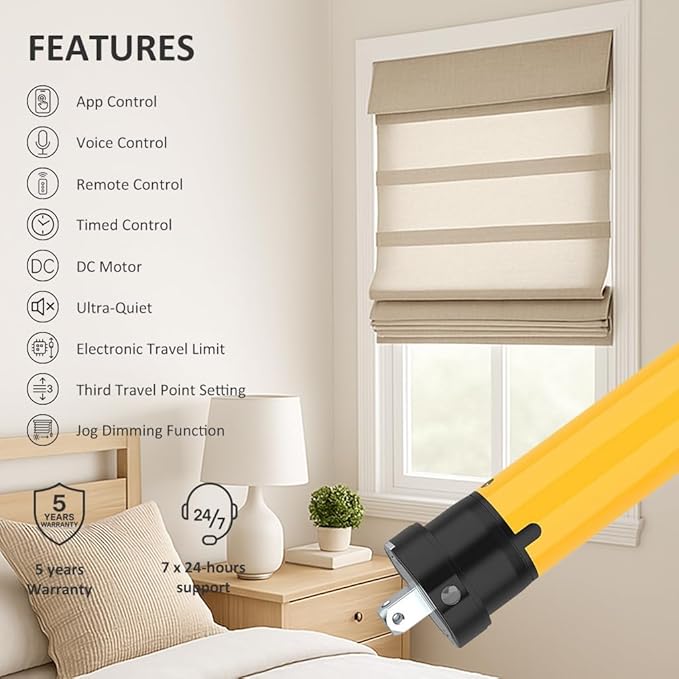 Tuya WiFi Φ35mm Smart Roller Shade Motor Kit Compatible with Alexa & Google Assistant, 38dB Quiet Brushless Drive, Motorized Blind Automation (6.0 N.m Motor Suitable for Φ40mm (1.57") Round Tube)