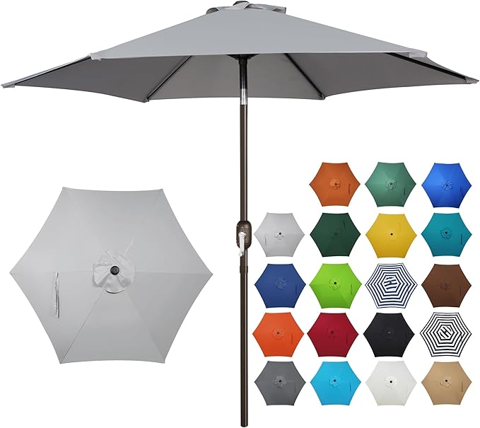 Blissun 7.5 ft Patio Umbrella, Yard Umbrella, Outdoor Market Umbrella with Push Button Tilt Crank, Grey