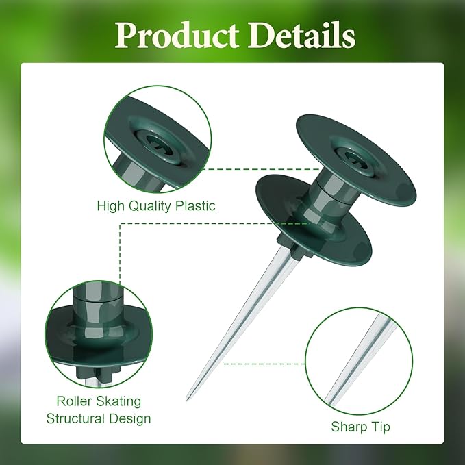 2PCS 10-Inch Garden Hose Guide Spikes – Rust-Free Zinc Metal Stakes, Heavy Spin Top for Keeping Hoses Away from Flower Beds
