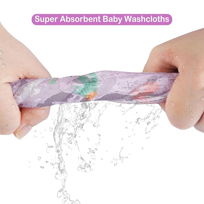 Viviland Baby Washcloths, Super Soft Baby Bath Towels for Newborn 24 Pack, Absorbent Face & Body Wash Cloth for Baby Girl, Purple-Rabbit Pattern, 9 x 9 inch