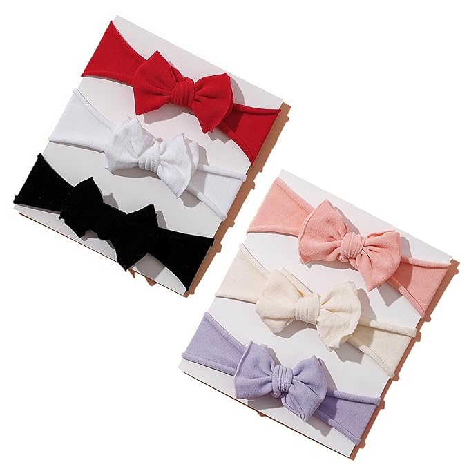 Baby Girl Hairband, 6pcs Nylon Headbands, Stretchy Knot Hair Bows, Double Layer Baby Bow Hair Accessories, Gift for Newborn Infant Toddlers Kids