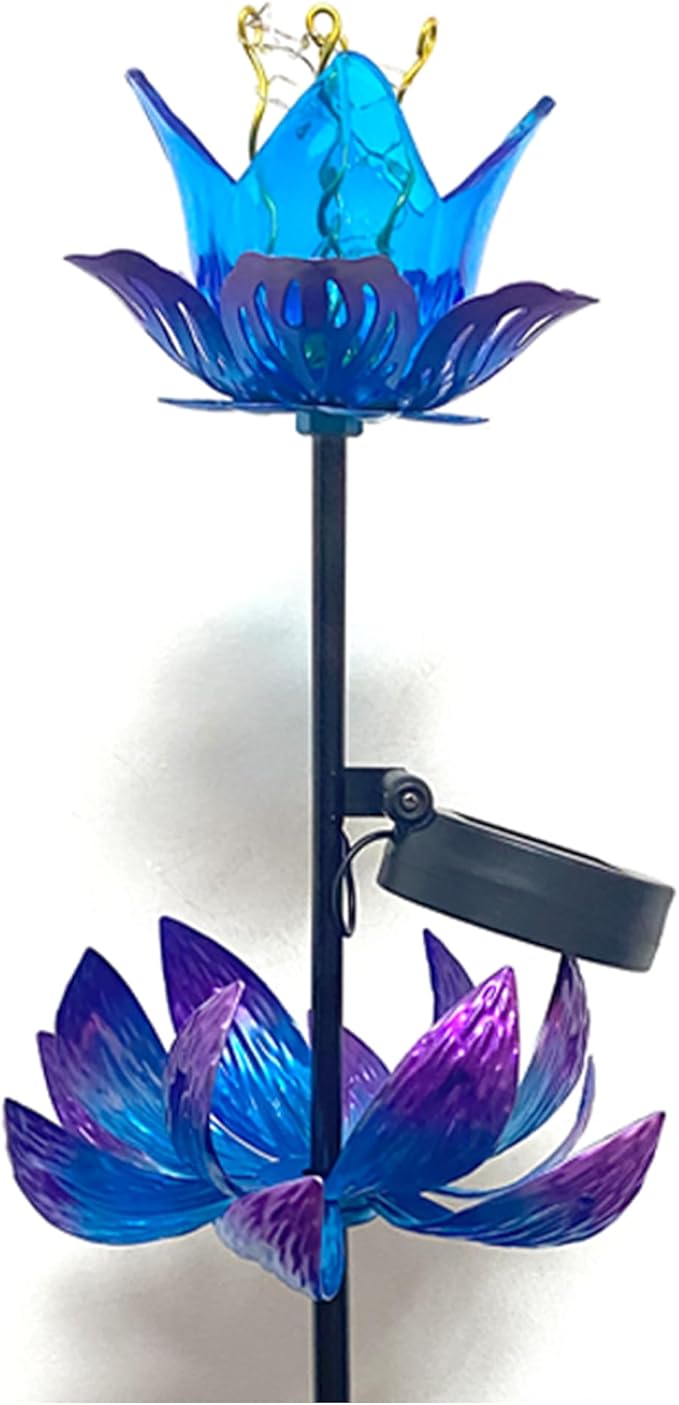 Solar Wind Spinner Outdoor, 63 Inch Metal Wind Spinner Yard Art with LED Lights, Three-Layer Flower Design Pinwheels for Yard and Garden Decor, Solar Garden Decor