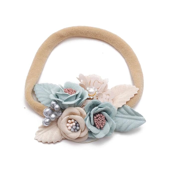 Baby Girl Nylon Headbands Flower Hair Bows Accessories-Elastic Hair Band Crown Handmade FLoral Wraps Birthday Gifts for Girls Newborn Infant Toddler 4Pcs