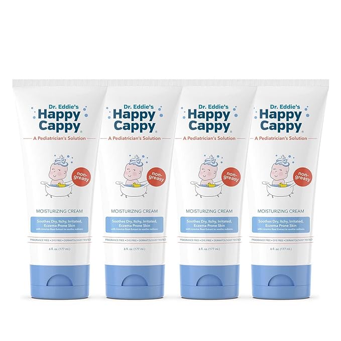 Happy Cappy Moisturizing Cream - Baby Eczema Cream, Eczema Lotion for Kids, Pediatrician-Formulated, Gentle, Paraben Free, Hypoallergenic, Soothes Dry Skin - 6 Fl Oz (Pack of 4)