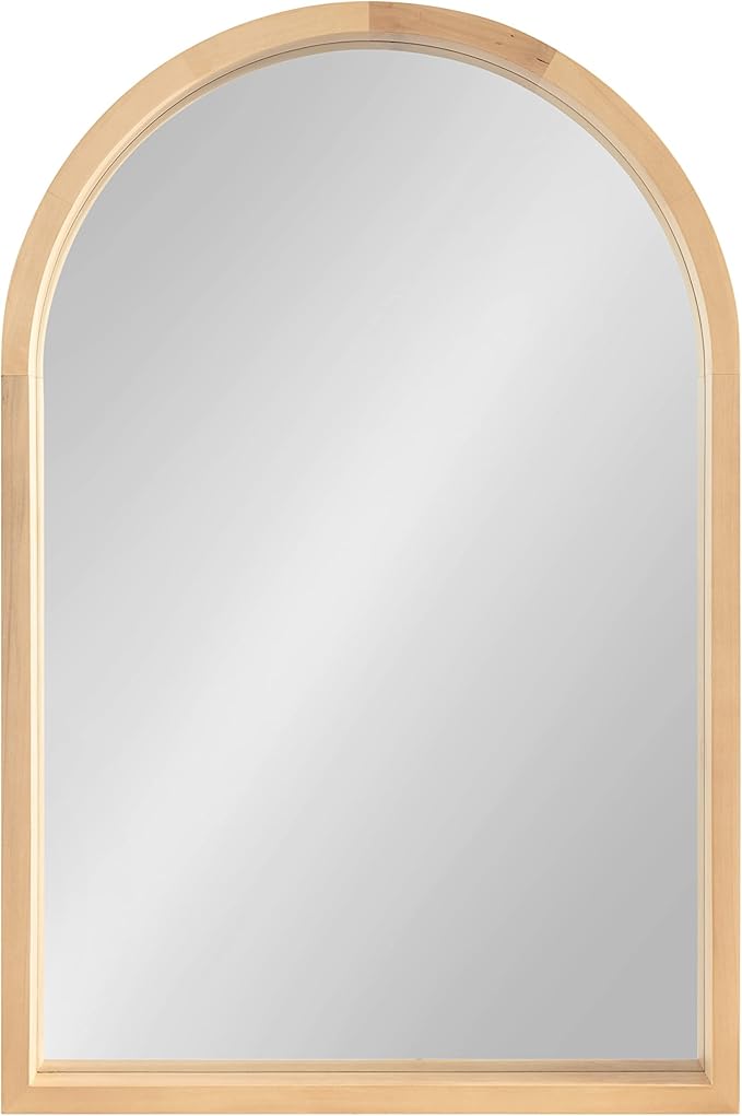Kate and Laurel Hutton Farmhouse Wood Arched Mirror; 20 x 30; Natural Wood; Decorative Modern Large Arch Mirror with Deep Profile and Natural Finish for Wall