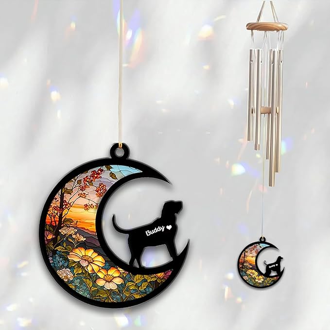 Bloodhound Sun Catcher Wind Chime, Custom Sunflower Suncatcher Dog Memorial Wind Chime, Dog Loss Gift, Dog Sympathy Gift, Pet Loss Suncatcher, Outdoor Garden Decor