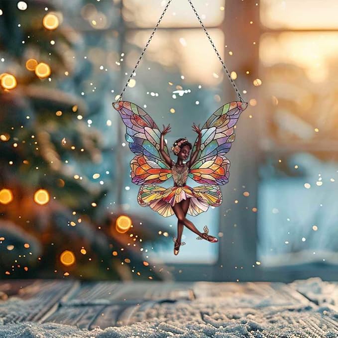 Acrylic Fairy Window Hanging; Black Christmas Decor, Home Wall Room Hanging Decor, Gift for Fairy Lovers