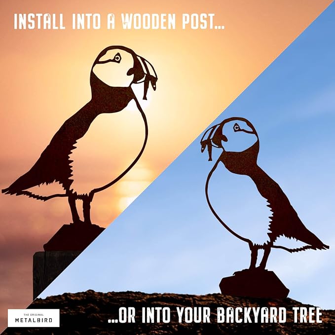 METALBIRD - Puffin - Outdoor Tree Ornaments in Corten Steel - Metal Art Proudly Made in The USA