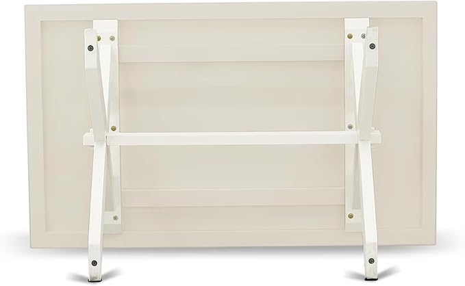 East West Furniture X027VE215-6 6 Piece Dinette Set Contains a Rectangle Dining Table with X-Legs and 4 Baby Blue Linen Fabric Parson Chairs with a Bench, 40x72 Inch, Multi-Color