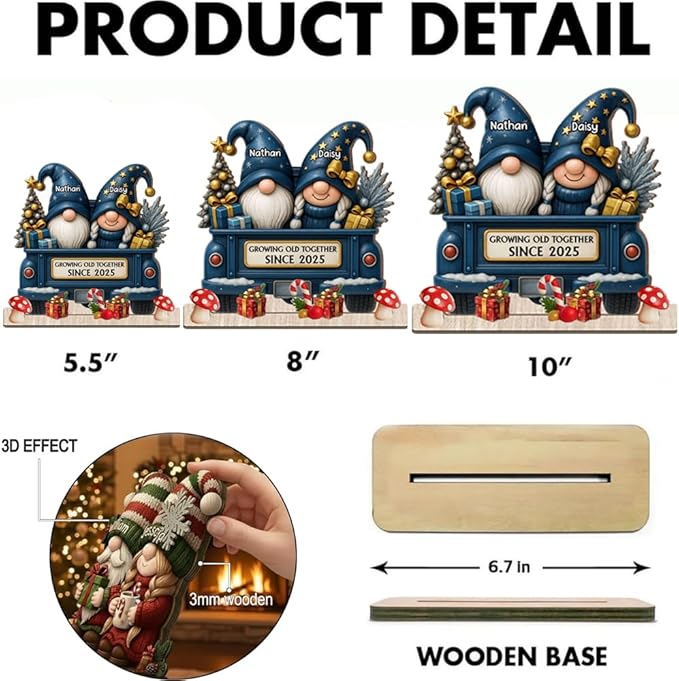 Growing Old Together Christmas Decor, Personalized Gnome Couple Wooden Plaque, Holiday Truck Sign Gift for Parents or Grandparents, Romantic Wooden Keepsake for Couples, Winter Home Decoration