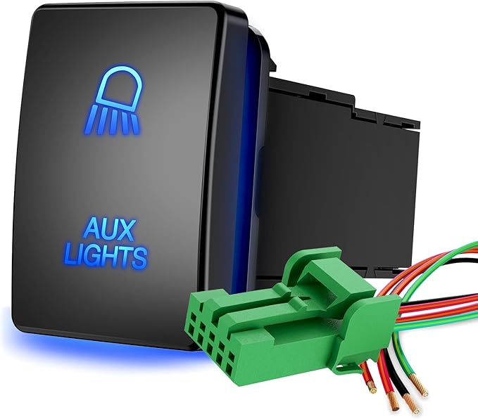 Nilight AUX Lights Push Button Switch 12V ON Off with Connector Wire Kit 1.28" x 0.87" Replacement for Toyota Sequoia Highlander Tacoma Tundra 4Runner RAVR Yaris