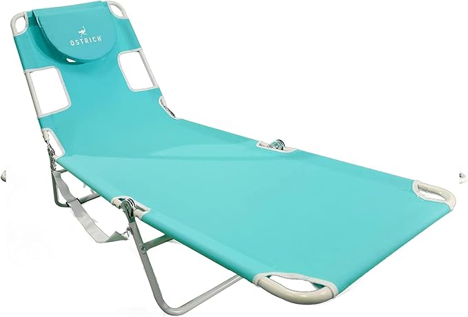 Ostrich 72 by 22 Inch Versatile Chaise Lounge Portable Reclining Lounger, Outdoor Patio, Beach, Lawn, Camping, or Pool Tanning Chair, Aqua