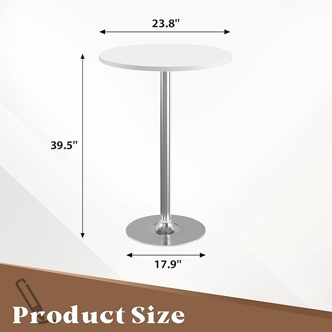 Homall Round Dining Table Bistro Pub 23.8 x 39.5 Inches Bar Table for Kitchen, Dining Room (2, White-Silver)