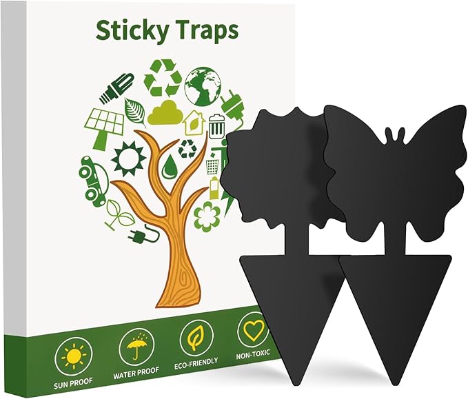 Fruit Fly Traps, 100 Pack Black Sticky Traps, Fungus Gnat Traps, Plant Fly Stickers for Indoor and Outdoor Use Protect The Plant